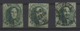 N° 9 1c. Groen, 3 Exemplaren, Waarvan 1 Volrandig, Plaatmateriaal, Voor De Specialist, Zm/m/ntz (OBP -€200) - 1858-1862 Medaillons (9/12)
