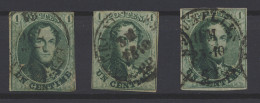 N° 9 1c. Groen, 3 Exemplaren, Waarvan 1 Volrandig, Plaatmateriaal, Voor De Specialist, Zm/m/ntz (OBP -€200) - 1858-1862 Médaillons (9/12)