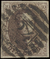 N° 10 10c. Bruin, Prachtige Dubbele Druk, P.24 (8-balkenstempel), Volrandig, Zm - 1858-1862 Médaillons (9/12)