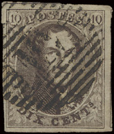 N° 10 10c. Bruin, Ambulant Afstempeling M.V Horizontaal, Mooi Volrandig, Zm (COBA €30) - 1858-1862 Médaillons (9/12)