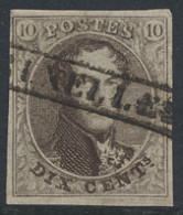 N° 10A 10c. Bruin Met Lijnstempel Bruxelles, Zeer Mooi Gerand, Zm - 1858-1862 Medaillen (9/12)