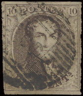 N° 10A 10c. Bruin, Afstempeling D.8-Beloeil, Volrandig, Zm (COBA €30) - 1858-1862 Medaillen (9/12)