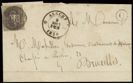 1859 N° 10A 10c. Bruin, Links Onder Tegengesneden, Maar Verder Breed Gerand Op Mooie Brief Van Asse, Gedeponeerd In Bus  - 1858-1862 Medallions (9/12)