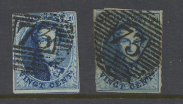 N° 11/11A 20c. Blauw, 2 Afstempelingen Van P.73-Liège, Met Twee Verschillende Stempels, Voor De Specialist Plating, Zm/n - 1858-1862 Médaillons (9/12)