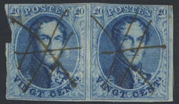 N° 11 20c. Blauw In Paar, Penafstempeling (La Plume), Zm/ntz - 1858-1862 Médaillons (9/12)