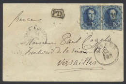 N° 11 In Paar 10c. Blauw Met Puntstempel 12 Anvers Dd. 18/4/64 Naar Versailles/Frankrijk, PD In Kastje Zwart, Zegels Zij - 1858-1862 Médaillons (9/12)