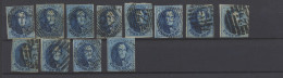 N° 11/11A 20c. Blauw, 12 Exemplaren, Met Balkstempels, Voor Plating En Variëteiten, Voor De Specialist, Zm/m/ntz - 1858-1862 Médaillons (9/12)