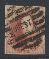 N° 12 40c. Karmijnrood, Afstempeling OUEST, Mooi Centraal, Onderaan Rechts Aangesneden, Zm/m (OBP €90) - 1858-1862 Medallones (9/12)