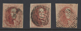 N° 12 40c. Vermiljoen (3x), Alle Volrandig Met P.94 En P.103, Zm (OBP €270) - 1858-1862 Médaillons (9/12)