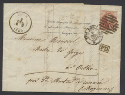 1860 N° 12 40c. Vermiljoen Op Brief, Vanuit P.186-Dour (8-balkenstempel), Dd. 9 December 1860, PD In Kastje Zwart, Naar  - 1858-1862 Medaillons (9/12)