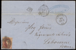 1861 N° 12 40c. Vermiljoen Op Brief Met Inhoud Vanuit Anvers, Dd. 23/3/61 Naar Libourne/Frankrijk, PD In Kastje Zwart, Z - 1858-1862 Medallones (9/12)