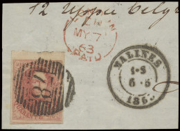 1863 N° 12 40c. Vermiljoen Op Fragment Vanuit Malines Naar Londen (aankomststempel Op Voorzijde), Volrandig Met Bovenbla - 1858-1862 Medaillons (9/12)