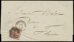 N° 12 40c. Vermiljoen Op Brief Met Inhoud, Vanuit P.24-Brussel (8-balkenstempel), Volrandig Met Linkerkaderlijn Verlengd - 1858-1862 Médaillons (9/12)