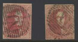 N° 12 40c. Vermiljoen, Twee Prachtige Kleurnuances, Volrandig Met Ambulant NI, Zm (OBP €130 + COBA €24) - 1858-1862 Medallones (9/12)