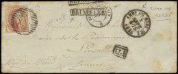 1858 N° 12A, 40c. Vermiljoen, Enveloppe, Afstempeling MI (mooie Leesbare Stempel), 2 Maal Lijnstempel Bruxelles In Kader - 1858-1862 Medaillons (9/12)