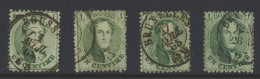 N° 13A 1c. Geelgroen, 4 Exemplaren Met E.C. Bruxelles En 3 D.C. W.o. Boussu, Prachtig Centraal Gestempeld, Zm (OBP +€160 - 1863-1864 Medaglioni (13/16)