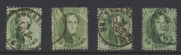 N° 13A 1c. Geelgroen, 4 Exemplaren Met E.C. Bruxelles En 3 D.C. W.o. Boussu, Prachtig Centraal Gestempeld, Zm (OBP +€160 - 1863-1864 Medallions (13/16)