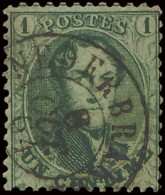 N° 13A 1c. Groen, Tanding 12 1/2 X 13 1/2, D.C.a Nederbrakel, Zeer Moeilijke Afstempeling Op Deze Waarde, Centrale Afste - 1863-1864 Medallones (13/16)