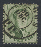 N° 13Aa 1c. Groen, Tanding 12 1/2 X 13 1/2, D.C.a Bruges P.P., Zm (OBP +€42) - 1863-1864 Medallions (13/16)