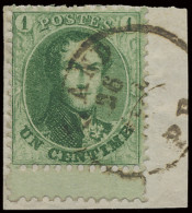 N° 13A 1c. Groen Op Fragment Met Bladboord, Tanding 12 1/2 X 13 1/2 Met E.C. GAND/PD, Zm (OBP ++€40) - 1863-1864 Medaillen (13/16)