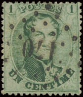 N° 13A 1c. Groen, Tanding 12 1/2 X 13 1/2, Puntstempel 170 HASSELT, Zeer Uitzonderlijke Afstempeling Op Deze Zegel, Prac - 1863-1864 Medallones (13/16)