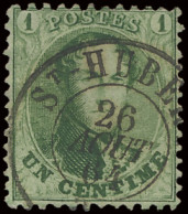 N° 13A 1c. Groen, Tanding 1/2 X 13 1/2, D.C.a St.-Hubert, Centrale Afstempeling, Zm (OBP +€40) - 1863-1864 Medaglioni (13/16)