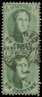 N° 13A 1c. Groen, Tanding 12 1/2 X 13 1/2, D.C.a Audenaerde In Rechtopstaand Paar, 1 Enkele Afstempeling Op Beide Zegels - 1863-1864 Medaillons (13/16)