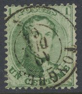 N° 13A 1c. Groen, Tanding 12 1/2 X 13 1/2 D.C.a Tongres, Centrale Stempel, Zm (OBP €40) - 1863-1864 Medallones (13/16)