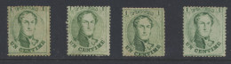 (*) N° 13Ba 1c. Lichtgroen, 4 Exemplaren, Prachtige Griffen W.o. In De Marge Beneden, Ntz (OBP +€160) - 1863-1864 Medallions (13/16)