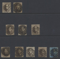 N° 14 10c. Bruin, 9 Exemplaren, Alles Met Balkenstempels (ook 8- En 10-balken) P.41-Florenville En P.14-Beaumont, N° 15  - 1863-1864 Medallions (13/16)