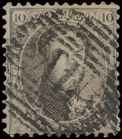 N° 14 10c. Bruin, Afstempeling M.V. (17-balkenstempel), Maar Centraal Gestempeld (maar Op Zijn Kop), Zm (COBA +€40) - 1863-1864 Medaillons (13/16)