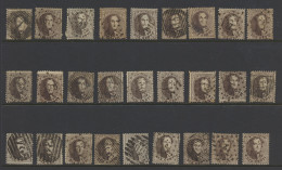 N° 14 10c. Bruin, 27 Zegels Met Verschillende Afstempelingen, Balk- (P.1), 8-balkenstempel (P.80), Puntstempels, Zm/m/nt - 1863-1864 Medaillen (13/16)