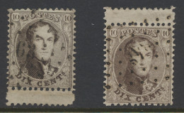 N° 14A 10c. Bruin, Tanding 12 1/2 X 13 1/2, Puntstempel 63 En Puntstempel 348 (slecht Leesbaar), Beide Met Bladboord (bo - 1863-1864 Médaillons (13/16)