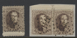 N° 14A 10c. Bruin, Tanding 12 1/2 X 13 1/2, Puntstempel 145 (met Onderbladboord) En Puntstempel 374 (met Bovenbladboord  - 1863-1864 Médaillons (13/16)