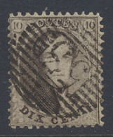 N° 14A 10c. Bruin, Tanding 12 1/2 X 13 1/2, P.53-Hal(le), Mooi Centraal Gestempeld, Maar Op Zijn Kop, Zm (COBA +€15) - 1863-1864 Medaillons (13/16)