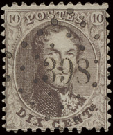 N° 14A 10c. Bruin, Tanding 12 1/2 X 13 1/2, Puntstempel 398 Wespelaer, Prachtige Afstempeling, Zm (COBA +€25) - 1863-1864 Medaillons (13/16)