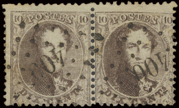 N° 14A 10c. Bruin, Tanding 12 1/2 X 13 1/2, Puntstempel 400 Westerloo In Paar, Zm (COBA +€40) - 1863-1864 Medallones (13/16)