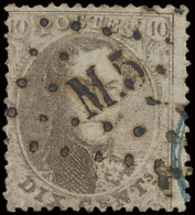 N° 14B 10c. Bruin, Tanding 14 1/2, Ambulant M.5 (Bruxelles-Namur) Met Restant Van Blauwe Vertrekstempel, Zm (COBA +€20) - 1863-1864 Medallones (13/16)