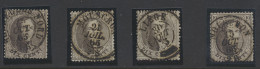 N° 14B 10c. Bruin, Tanding 14 1/2 D.C.a Bruxelles-Nord, Mouscron (2x) En Liège (laattijdig Gebruik), Zm - 1863-1864 Medaillons (13/16)