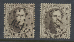 N° 14B 10c. Bruin, Tanding 14 1/2, Puntstempel 11 Antoing, Puntstempel 179 Herve, Mooi Leesbare Stempel, Zm (COBA €18) - 1863-1864 Medaillons (13/16)