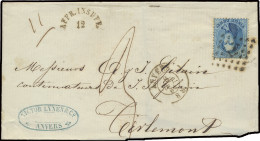 1864 N° 14, Puntstempel 12, Anvers, Op Brief Naar Tirlemont Met AFFR. INSUFF. 12 Met Bijfrankering, Dd. 8/10/1864, Zm - 1863-1864 Medallions (13/16)