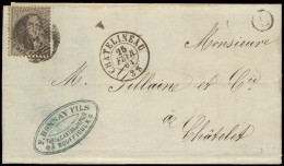 1864 N° 14 10c. Bruin Op Brief Met Inhoud Dd. 25 Februari 1864, Vanuit Châtelineau, Met Postbus L, Bouffioulx Naar Châte - 1863-1864 Medallones (13/16)