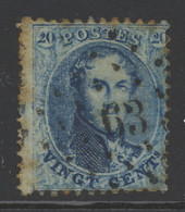 N° 15 20c. Blauw Met Puntstempel 63, Randinscriptie Links In De Zijmarge Bovenaan, Controleer Op Roest, Zeldzaam, Ntz - 1863-1864 Medaillons (13/16)