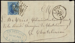 N° 15 20c. Blauw Met Stempel Affrranchissement Insuffisant Op De Zegel (zeer Uitzonderlijk) En Puntstmpel 252 Mons, Zm - 1863-1864 Medallones (13/16)
