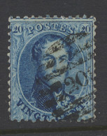 N° 15 20c. Blauw, 8 Balkenstempel, P.208-St.-Josse-Ten-Noode (moeilijk Leesbaar), Zm/m/ntz (COBA +€200) - 1863-1864 Médaillons (13/16)