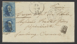 N° 15 (2x) 20c. Blauw Met P.72-Leuze Naar Frankrijk (Troye), Port Van 40c. Dd. 7/11/63, Zm - 1863-1864 Medallones (13/16)