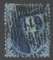 N° 15 20c. Blauw Met Mooie Afstempeling D.119-Obourg, Zegel Heeft Bovenaan Inkeping (ntz), M/ntz (COBA +€50) - 1863-1864 Medaillen (13/16)