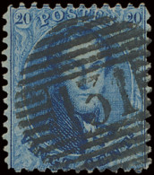 N° 15 20c. Blauw, Tanding 12 1/2, P.131-Comines, Zm (COBA +€25) - 1863-1864 Médaillons (13/16)