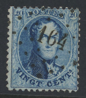 N° 15 20c. Blauw, Tanding 12 1/2, Puntstempel 164, Onduidelijk Kantoor, Hameau Of Ham-sur-Heure, Zm (COBA ONBEKEND) - 1863-1864 Medaillen (13/16)