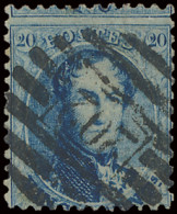 N° 15 20c. Blauw, Tanding 12 1/2, P.202-Fléron (8-balkenstempel), Zm (COBA €25) - 1863-1864 Medaillons (13/16)